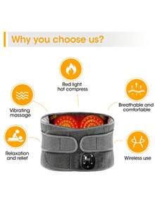 HYUNDAI 现代电动振动按摩腰带，加热按摩垫，腰部按摩器，电动振动按摩腰带，可充电电动腰带，3种按摩模式和3档加热，快速高效的背部和腰部加热器 - 灰色 - 查看 2