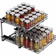 Pull Out Spice Rack, 2-Tier Spice Rack With Adjustable Height, Spice Rack For Inside Cupboard, Metal Kitchen Cupboard Organiser,Storage Rack For Inside Cupboard, 7.2in W X 10.4in L X 9in H - Black - View 2