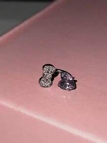 1pc Cute Butterfly Horseshoe Pink Heart Zirconia Titanium Earring Stud For Women, 1.2mm Thickness, Fashion Jewelry Gift