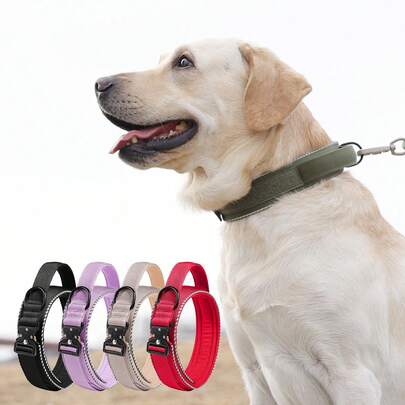 1 pieza Collar premium para perro, collar táctico para perro con asa y hebilla de metal de liberación rápida de alta resistencia, grueso, ajustable, reflectante, adecuado para entrenamiento de perros de tamaño mediano a grande