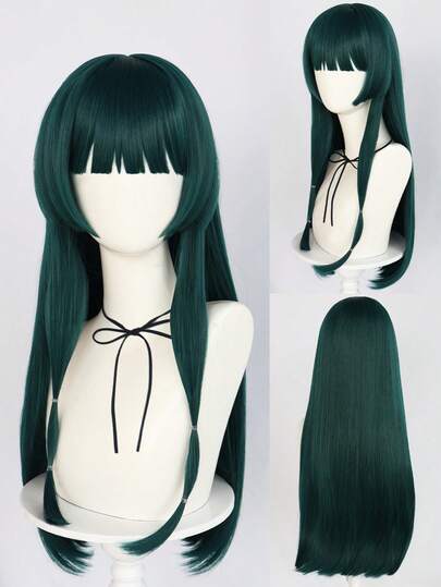 Women's Dark Green Long Straight Anime Cosplay Wig With Bangs, Synthetic Glueless Heat Resistant High Temperature Fiber Hair For Party Costume School Carnival Concerts Vacation Photography Themed Events Comic Con Exhibition
