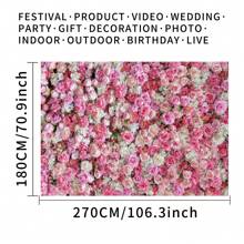 1pc Pink Floral Wall Photography Backdrops 3D Roses Flowers Party Banner 59.1*39.4/82.7*59.1/106.3*70.9 Inches Happy Mother's Day Newborn Bridal Wedding Birthday Anniversary Photo Background Indoor Outdoor Romantic Decoration Supplies
