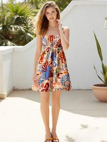 Women's Spaghetti Strap Dresses Contrast Color Vacation Style Mini Loose Hem A Line Dresses For Summer - Multicolor - View 4