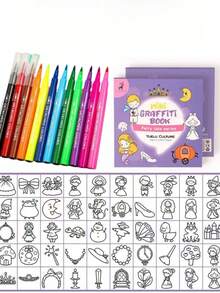 12-Color Soft-Head Watercolor Pen Set Large Capacity Drawing Pen Student Art Drawing Color Pen + Cartoon Mini Doodle A 50 DIY Notes Coloring Book Watercolor Coloring Book Drawing Book - Multicolor - View 11