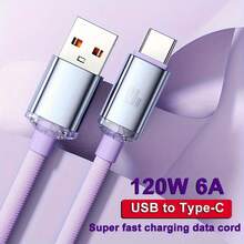 120W 超级快速充电线 USB C 型充电数据线兼容 OPPO 充电器线用于手机移动电源 USB C 线充电器 USB 线 USB 至 C 型 6A 快速充电线兼容 15 车载充电器线 - 紫色 - 查看 4