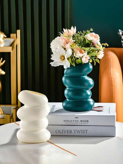 1pc Modern Spiral Vase - Fashionable White Plastic Cylinder, Suitable For Living Room, Bedroom, Kitchen Decor, Luxury Decorative Item, Room Decor, Wedding Supplies, Wedding Favors, Home Decor, Bedroom Decor Glass Vase