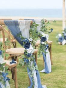 2 piezas de decoración para sillas de boda: guirnalda de flores artificiales para pasillos, bancos, iglesias, ceremonias y recepciones. - Azul - Ver 2