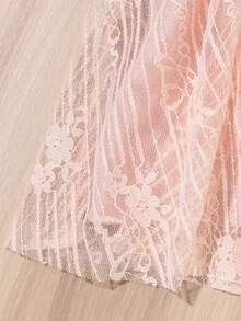 Robe d'été élégante pour filles, mode coréenne 100% polyester avec détails en dentelle, robe de princesse couleur unie avec un léger stretch, coupe près du corps pour enfants - Rose bonbon - Voir 6