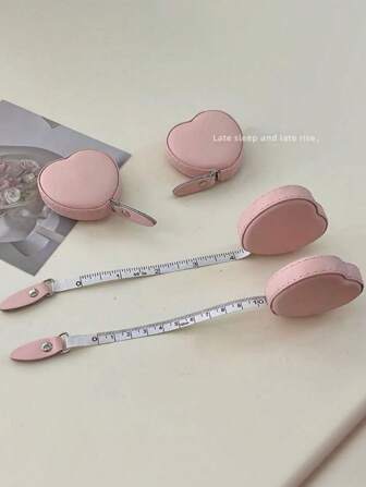 1pc PU Leather Heart-Shaped Retractable Ruler Waist Bust Measuring Tape, 59.06 Inch Multi-Functional Mini Ruler Heart-Shaped Measuring Tape 1.5m Waist Bust Leather Ruler Portable Household Measurement