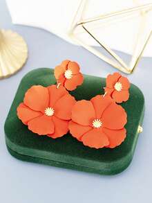 1 Pair Metal Asymmetrical Colorful Multi-Layer Flower Stud Earrings, Date Gift Valentine's Day Accessories - Orange - View 14