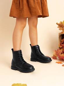 Botines de combate con cremallera lateral para niños y niñas (bebés/niños pequeños) - Negro - Ver 4