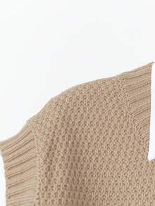 Áo len dệt kim cổ tròn màu trơn thường ngày cỡ lớn - Màu Khaki - Xem 3