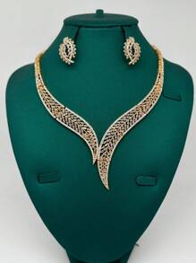 4 pièces Ensemble de bijoux du Moyen-Orient : Collier en or, boucles d'oreilles, bague, bracelet, design en forme de blé en cuivre et zirconium, décoration de gland, convient pour le port quotidien, les fêtes, les mariages et les tenues de mariée pour femmes