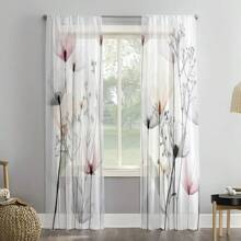 2 pièces Rideaux transparents style luxe couleur claire motif fleur - Conception à passants idéale pour plus d'intimité et une installation facile - Parfait pour la décoration du salon et de la chambre à coucher, lavable en machine