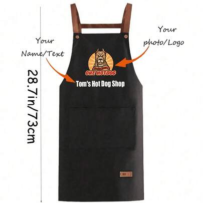 1 pieza Delantal de cocina negro personalizado, delantal moderno a prueba de aceite de poliéster, delantal de cocina negro, delantal de poliéster para el jardín, la cocina y las tareas del hogar, perfecto para el hogar, el restaurante y la cocina