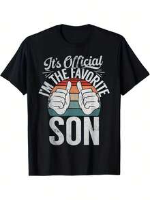 Its Official Im Favorite Son Printed-Shirt - Comfortable, Breathable, Casual Short Sleeve, Daily Wear, All Season, Black, 220g - Men - Casual Occasions - Great Family & Friendscotton Menkpop Labor Day Men Clothing Manfinity Romwe Shirts Men Shirts Graphic Tees Camisas Para Hombre Graphic Tees Graphic Te
