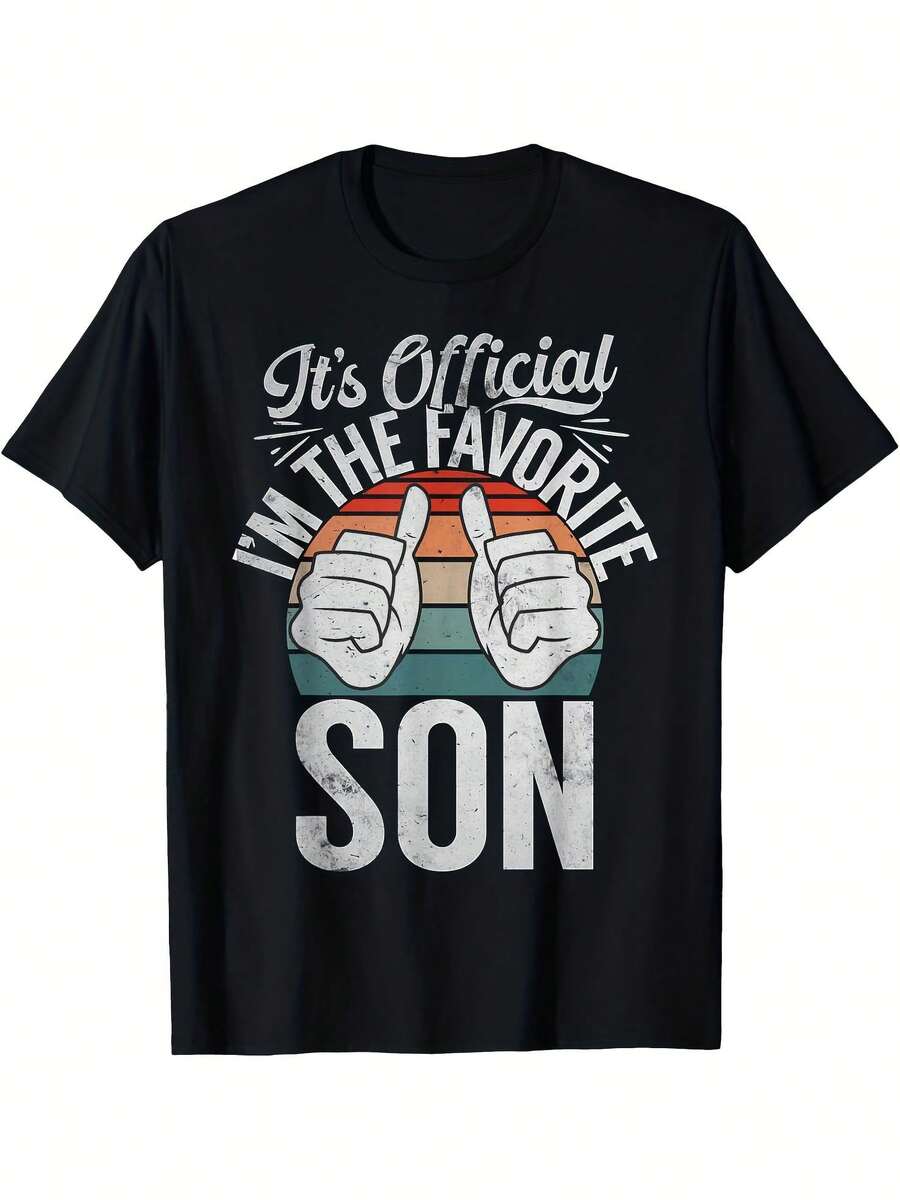 Its Official Im Favorite Son Printed-Shirt - Comfortable, Breathable, Casual Short Sleeve, Daily Wear, All Season, Black, 220g - Men - Casual Occasions - Great Family & Friendscotton Menkpop Labor Day Men Clothing Manfinity Romwe Shirts Men Shirts Graphic Tees Camisas Para Hombre Graphic Tees Graphic Te