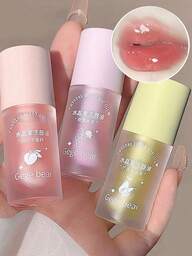 Gege Bear Óleo Labial com Sabor de Fruta Gelatinosa, Escova de Cabeça Grande, Hidratante e Desbotamento de Linhas Labiais, Cuidados com os Lábios