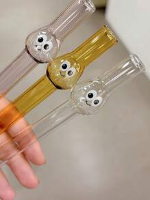3Pcs Cute Cartoon Big-Eye Glass Straws With Brushes, Colorful Reusable Drinking Straws For Smoothies, Bubble Tea, Milkshakes, Party Supplies, Easy Clean
