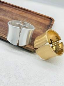 1 Piece Minimalist Chic Elegant Vintage Style Metal Spring Clasp Bangle Bracelet Varnish Plating - 金色 - 查看 4