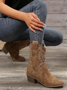 Women's Retro Western Embroidered Cowboy Boots - Brown - View 2
