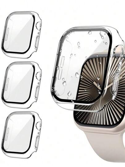 3 Confezioni 3 IN 1 Pellicola in Vetro Temperato, Custodia Rigida in PC, Compatibile con Apple Watch Series 11 10 9 8 7 6 5 4, 40mm/41mm/42mm/44mm/45mm/46mm/49mm, Compatibile con Protezione Schermo , Protezione Frontale, Per Donne e Uomini, Ultra Sottile, Trasparente/Trasparente/Trasparente