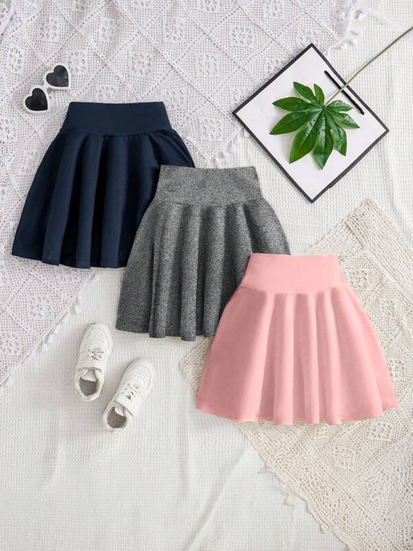 3pcs Girls Casual Summer Skirts, Versatile Minimalist Outdoor Soft & Breathable Elegant Skirts With Youthful Vibes