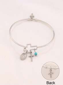 1pc Stainless Steel Ocean Starfish Conch Pendant Bangles Fashion Pearl Heart Pendant Open Bangle Cross Virgin Mary Charms Bangle Bracelet Jewelry