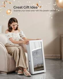 SONGMICS Wall-Mounted Jewelry Cabinet Armoire, Lockable Mirror Storage Organizer For Space Saving Jewelry Storage Organizer - 白色 - 查看 9