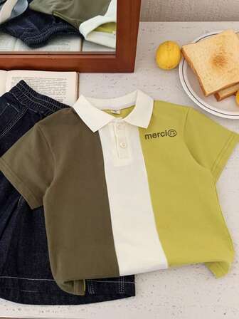 儿童 2025 夏季新款 Polo 衫，幼儿男童拼色 Polo 领短袖 T 恤