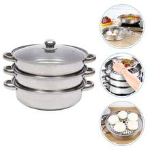 3-Tier 28CM Large Capacity Steamer Cooker Steam Pot Lids Household Vegetable Steamer Multi-Functional Soup Pot Kitchen Utensils - White - View 2