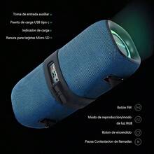 MOREKA Bluetooth Bocina Portátil Altavoz Inalámbrico Manos Libres IPX6 Impermeable LED Luz Recargable Exteriores Hogar y Fiesta, AUX/TF/Radio FM/TWS/USB, Modelo 376 - Gris - Ver 4
