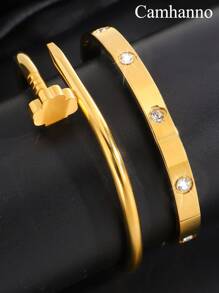 Camhanno 1PC Fresh And Simple Style Stainless Steel Bracelet, Suitable For Daily Wear, Birthday Party Jewelry, Christmas And Valentine's Day Gifts