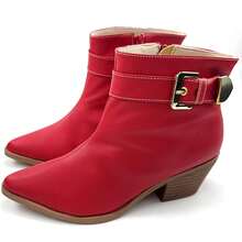 Women's Short Boot With Gold Buckle Autumn Winter - 5cm Block Heel