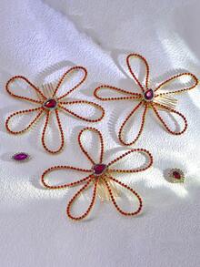 Luxury Romantic Fairy Jewelry Red Rhinestone Comb, Elegant Flower Design Headband, Fashionable Dignified Hair Accessory, Festival Jewelry, Party, Birthday, Gift Decor - Red - View 5