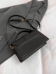 Women Fashion Versatile Simple Flap PU Tote Handbag - Black - View 9