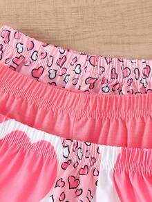 6pcs/Set Girls Casual Heart Print & Solid Top + Heart Print & Solid Shorts Outdoor Suit, Spring & Summer - Multicolor - View 6
