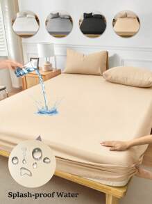 1pc Waterproof, Bedding, Fitted Sheet, Solid Color Mattress Cover, Made Of Modern And Minimalist Fabric, Deep Pocket, Only, Without Pillowcase, Dustproof Non-Slip, For All Season, For Twin, Full, King, Queen Size, Home Textile, Bedding Gifts, For Bedroom, Dormitory, Guest Room, Hotel, Machine Washable