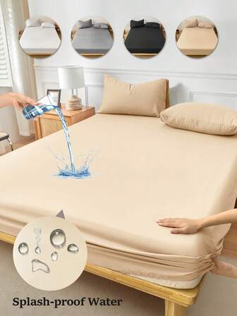 1件防水床笠，纯色床垫套，采用现代简约面料，深口袋设计，仅包含床笠（不含枕套），防尘防滑，四季皆宜，适用于单人床、双人床、大号床、特大号床，家用纺织品，适用于卧室、宿舍、客房、酒店，可机洗