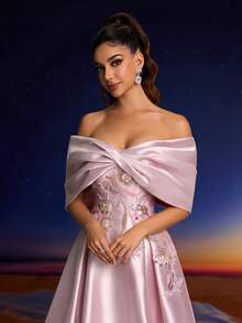 Đầm dạ hội trang trọng hở vai đính sequin thanh lịch cho nữ, Đầm dự tiệc, Đầm dự tiệc cưới, Váy dạ hội - Hồng - Xem 10