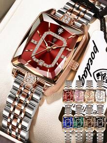 POEDAGAR 1件女士优雅玫瑰金不锈钢石英腕表，带日期显示，30米防水，夜光，休闲时尚女士腕表，附赠礼盒，适合商务场合，女士礼物