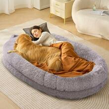Large Dog Bed 72x40in Extra Comfort Washable Velvet Bean Bag For Humans And Pets Cozy Sleeping Solution - Grey - View 8