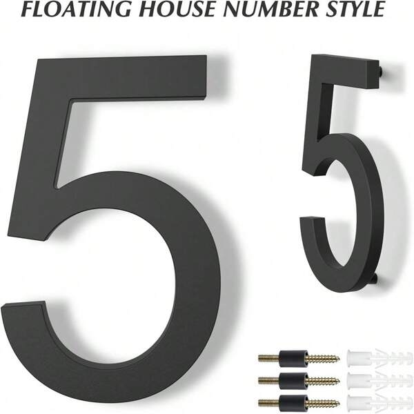 SEISSO DEWEL 8 Inch Floating Large House Numbers For Outside, Black Modern House Address Numbers Decor For 911 Visibility Signage With Nail Kits (House Number 0-9)