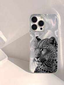 银色 1 件时尚豹纹侧脸图案防水防震防滑软手机壳，兼容 iPhone
