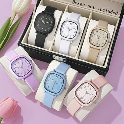 6pcs/Set Women Watches Set Quartz Watch Combination For Women Silicone Strap Wristwatch Ladies Clock Casual Watch Sets Festival Gift