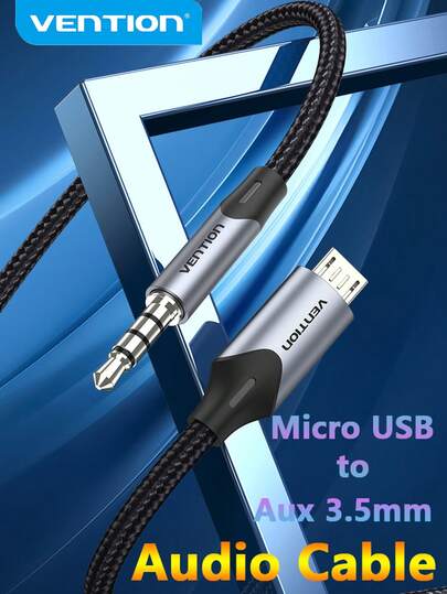 VENTION AUX 3.5mm 音频线 Micro USB 转 Aux 3.5mm 插孔转 Micro USB 音频输出线，Micro-USB 转 1/8 (TRRS) 立体声车用线，兼容 Android 手机