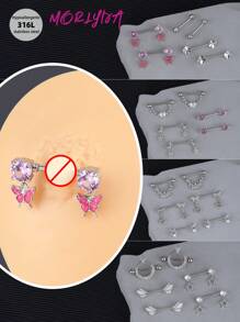 2pcs/Set Cute Sexy Heart Rhinestone Nipple Rings Nipple Nails Stainless Steel Faux Pearl Nipple Rings Bow Moon Star Nipple Stud Ball Pink Butterfly Nipple Barbell Rings Clover Nipple Piercing Jewelry For Women & Men For Dating Party Valentine Jewelry Valentine Nipple Piercing Jewelry Christmas Halloween Gift Valentine's Day Night Out Social Gatherings Daily Wear