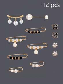 6/8/12pcs/Set Faux Pearl Safety Pins Set, Waist Clips For Pants, Shirts & Dress To Prevent Exposure
