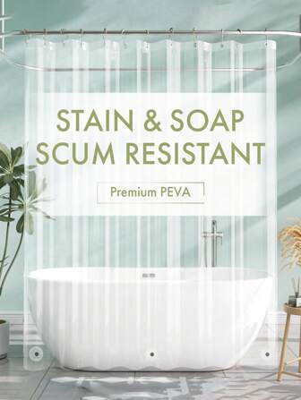 1 件全透明防水防霉浴室浴帘，PEVA 防水，防风，无挂钩家居浴室装饰秋季装饰浴室配件返校