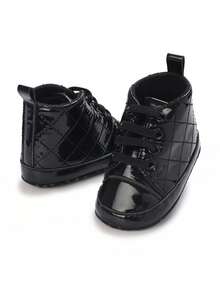 New Infant High Top Casual Shoes, Newborn Leather Sports Shoes For Boys, Slip-Resistant Walking Shoes For Girls - Black - View 6